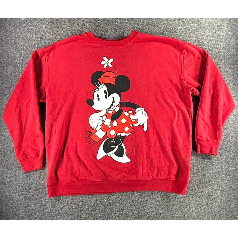 Disney Minnie Mouse Red Graphic Sweatshirt‎ Womens XXL Pullover Fleece Scarf Hat